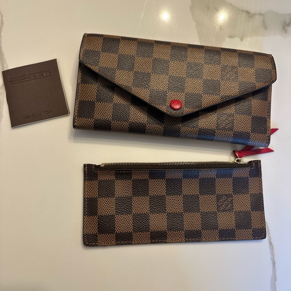 Louis Vuitton Damier Ebene Brown and Red Continental Wallet with Zipper Pouch